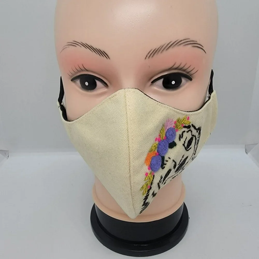 New Face cover ear loop Cream Mask Women Embroidered handmade golden retriever